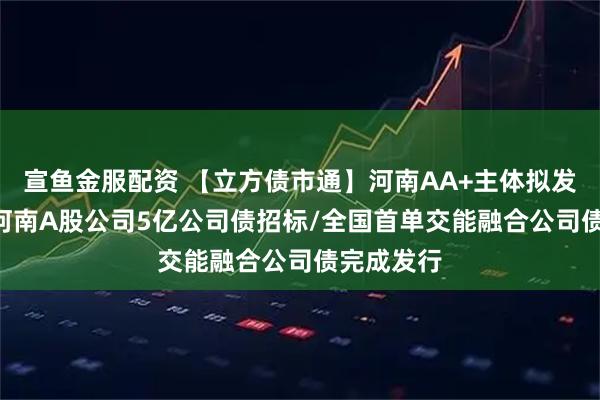宣鱼金服配资 【立方债市通】河南AA+主体拟发债30亿/河南A股公司5亿公司债招标/全国首单交能融合公司债完成发行