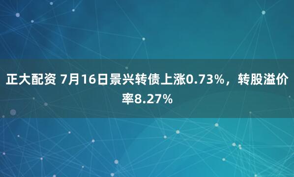 正大配资 7月16日景兴转债上涨0.73%，转股溢价率8.27%